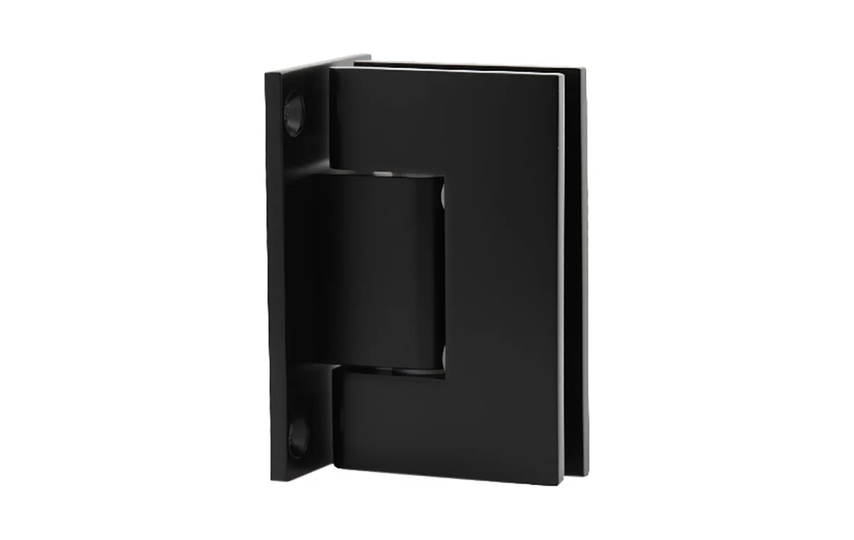 Matte black wall-mount shower hinge.