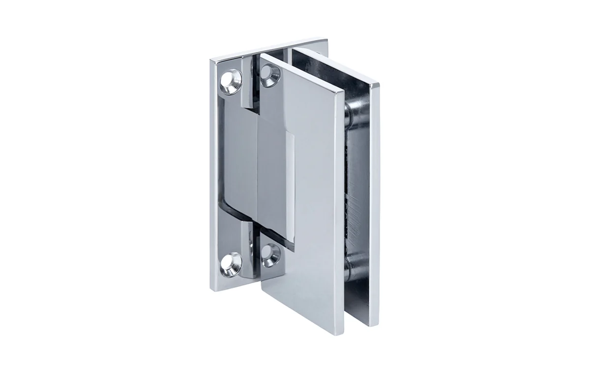 Chrome wall-mount shower hinge.
