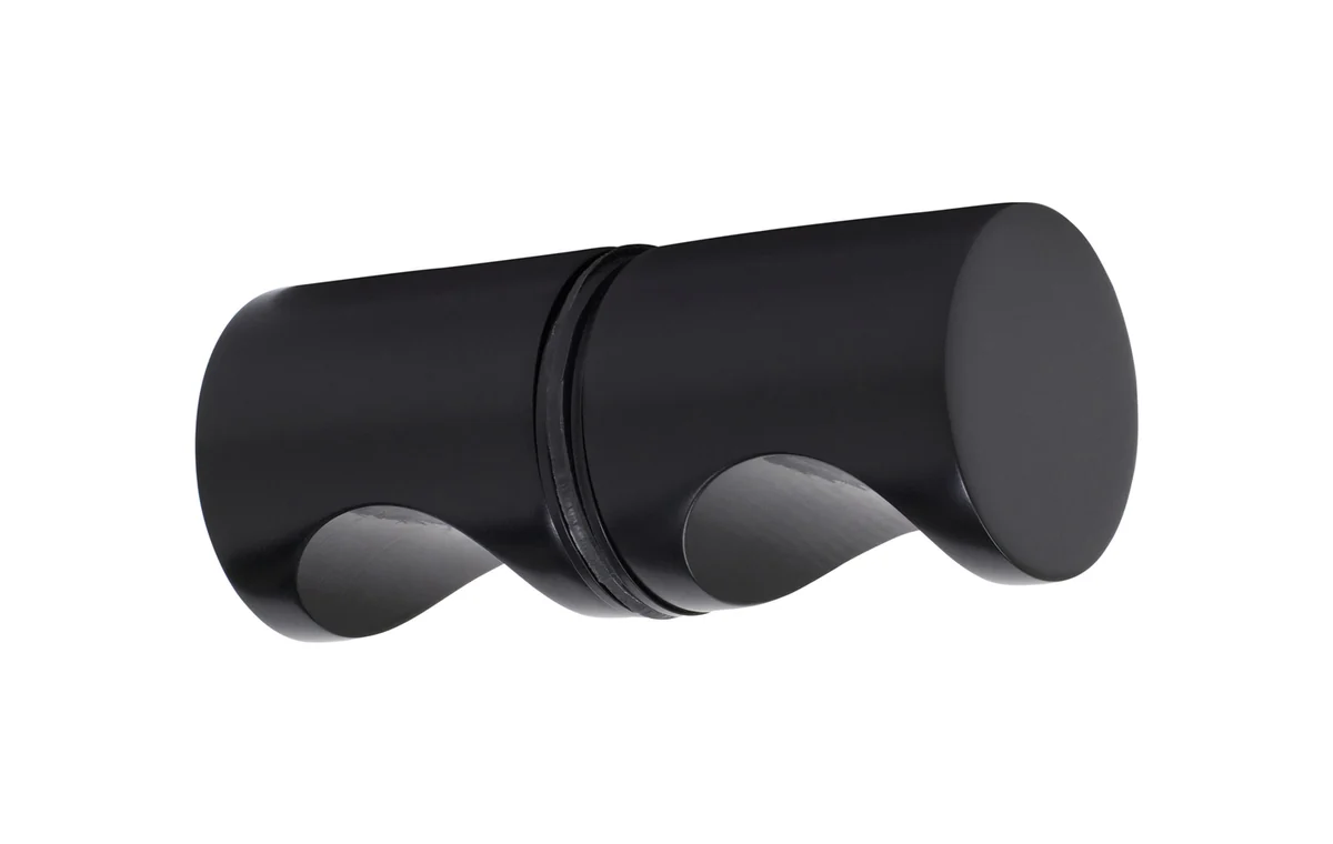 Matte black round knob hardware example.