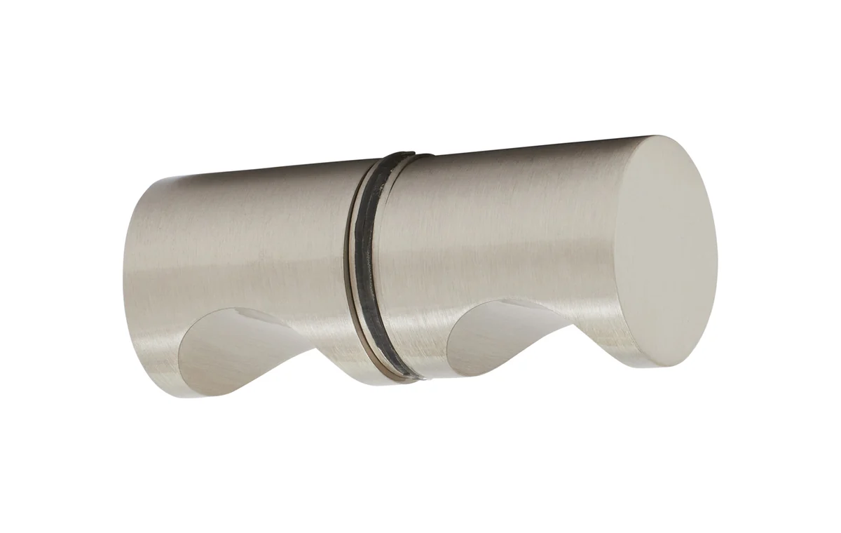 Brushed nickel round knob hardware example.